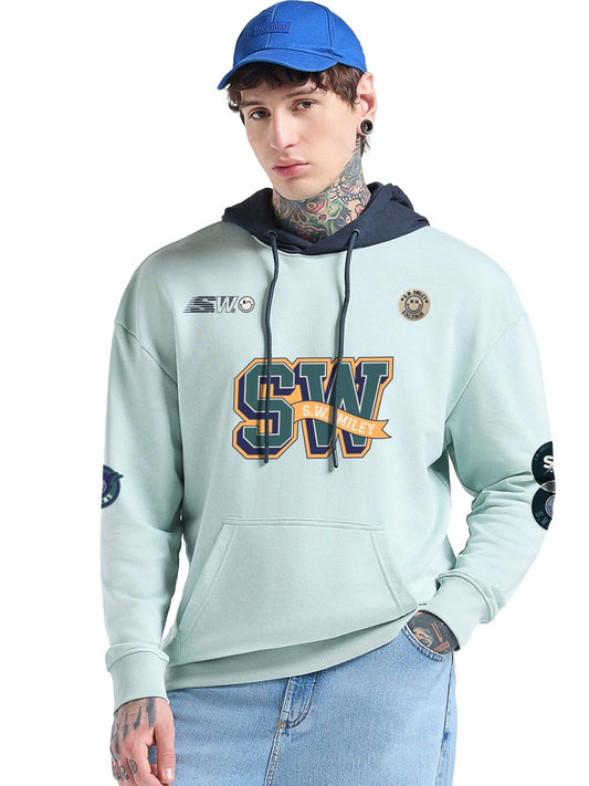 Bewakoof Official S.W.Smiley Merchandise MenS Typography Oversized Fit Full Sleeve Cotton Blend Hoodies_694505_Green_S