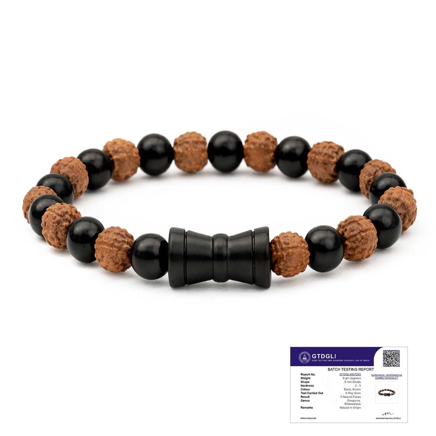 Astrotalk Karungali Rudraksha Damru Bracelet | Original 5 Mukhi Rudraksha and Karungali Beads | Shields From Evil Eye, Brings Peace & Focus | Bracelet for Man and Woman | Gift for Man & Woman