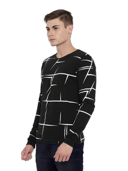 ADRO Men's Full Sleeve Cotton Printed T-Shirts (FS-4-AOP04-BL_Black)