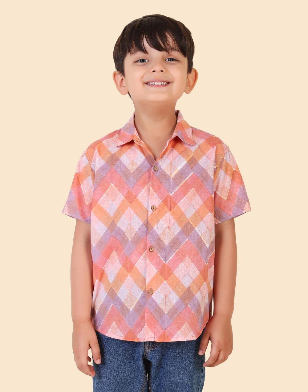 Fabindia Pink Cotton Hand Block Printed Shirt
