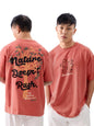 The Souled Store Slow Down Men and Boys Short Sleeves Round Neck Pink Embroidered Cotton Oversized T-Shirts