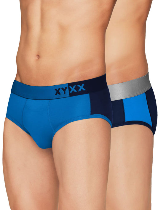 XYXX Mens Underwear Dualist IntelliSoft Antimicrobial Micro Modal Brief Pack of 2 (Brilliant Blue & Black Iris ; Black Iris & B
