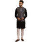 SOJANYA (Since 1958 Men's Cotton Black Kurta and White Pyjama NavyBlue Embroidery Nehru Jacket