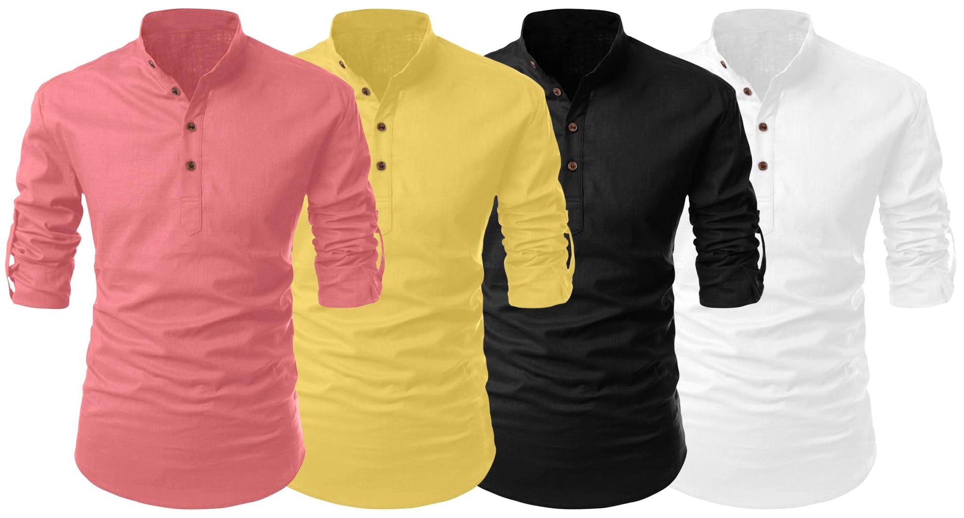 Zombom MenS Cotton Polyester Blend Solid Full Sleeve Regular Fit Kurta Shirt, Multicolor, Xl, Combo Set Of 4