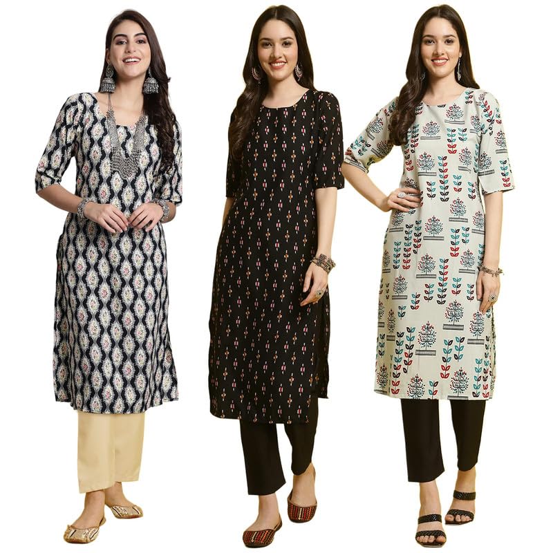 Pinkmint WomenS Crepe Printed Kurta And Pant Set (Pack Of 3)