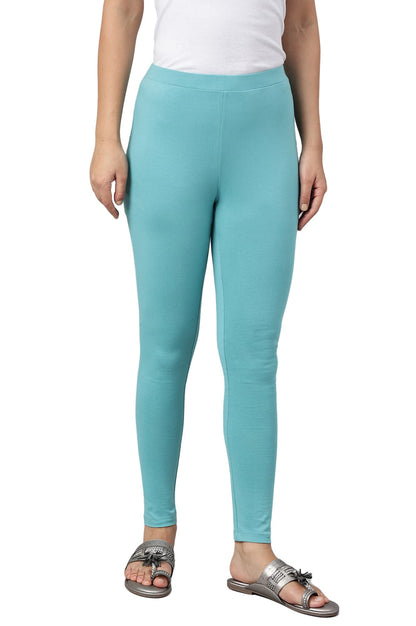 W for Woman Light Blue Solid Knitted Womens Tights