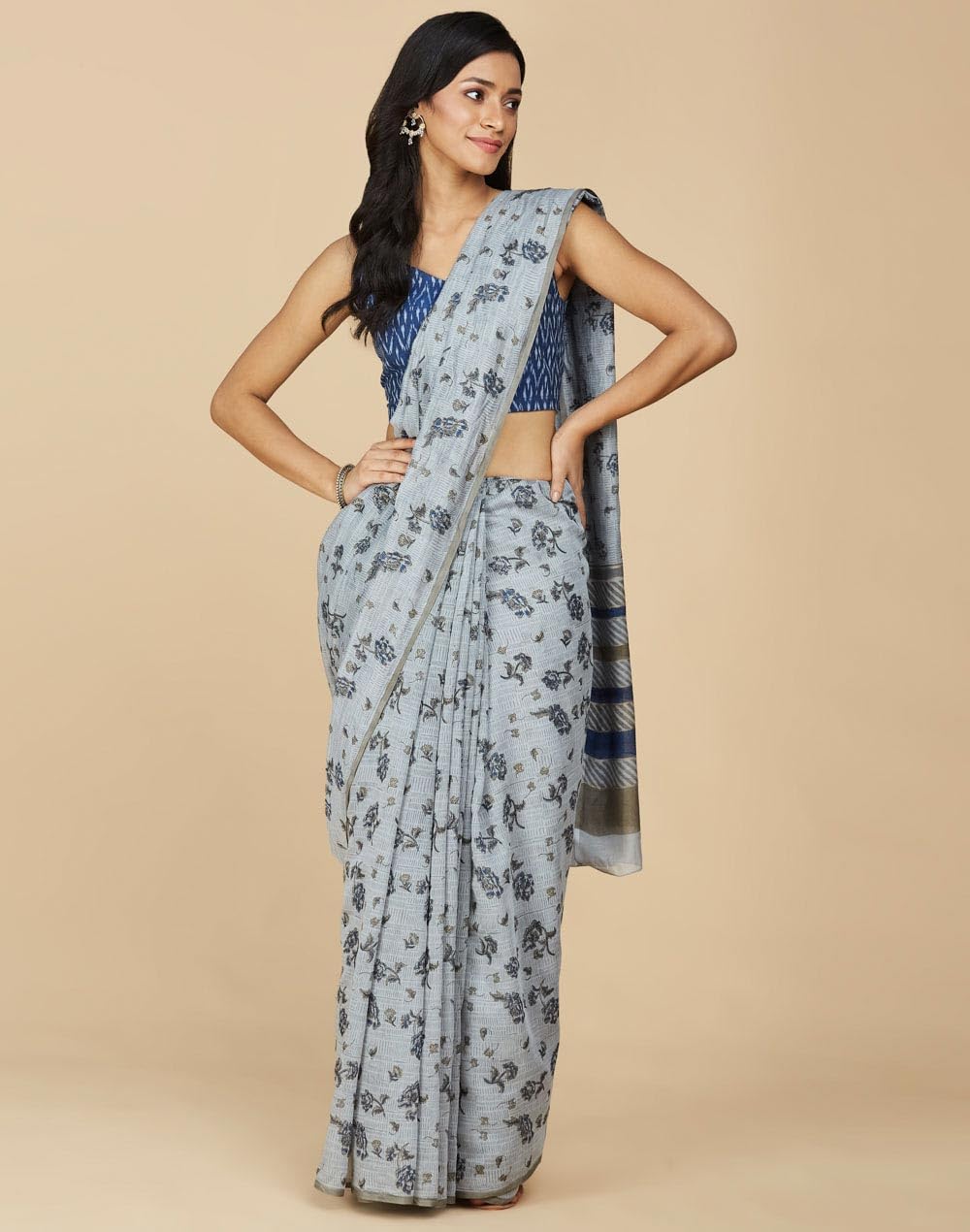 Fabindia Women's Cotton Printed Sleeveless Regular Fit Blouse (1032494BLUE_Blue 36)