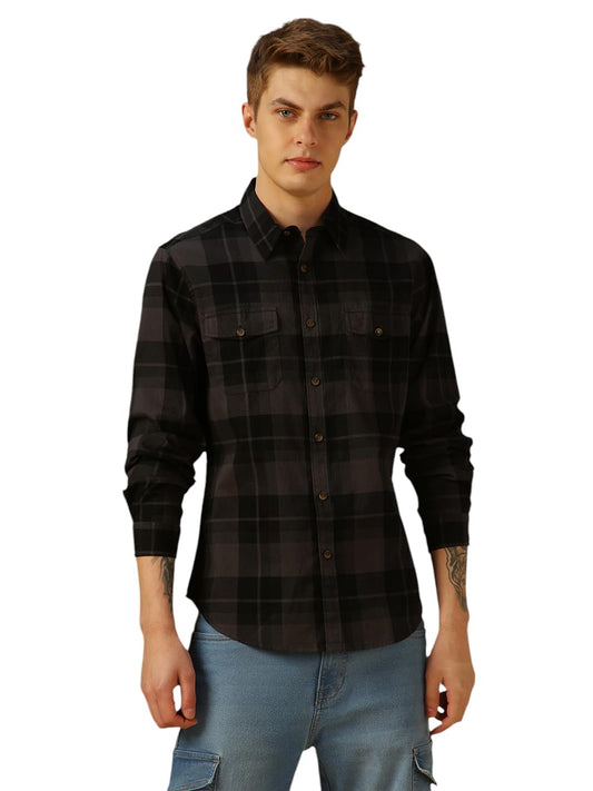 Dennis Lingo Men Grey Checks Cotton Regular Fit Full Sleeve Shirt