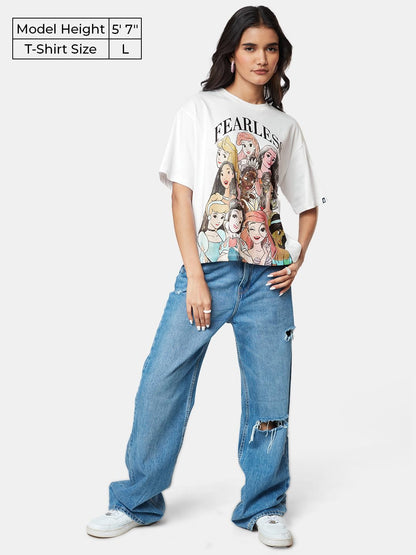The Souled Store| Official Disney: Fearless Women and Girls T-Shirts|Oversize fit Graphic Printed| Half|100% Cotton White Color