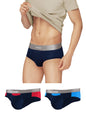 XYXX Mens Underwear Illuminati IntelliSoft Antimicrobial Micro Modal Brief Pack of 3 (Black Iris & Tango Red ; Black Iris & Bri