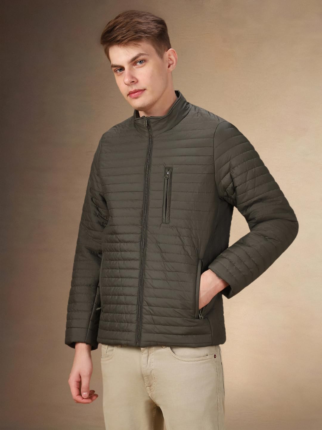 Dennis Lingo Men Solid Polyester Regular Fit Full Sleeves Puffer Jacket