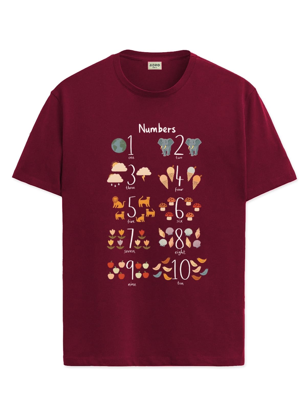 ADRO T Shirts for Boys & Girls || Learning Numbers Printed T-Shirt || Ages 3-14 || 100% Cotton Round Neck Tshirt for Boys & Girl