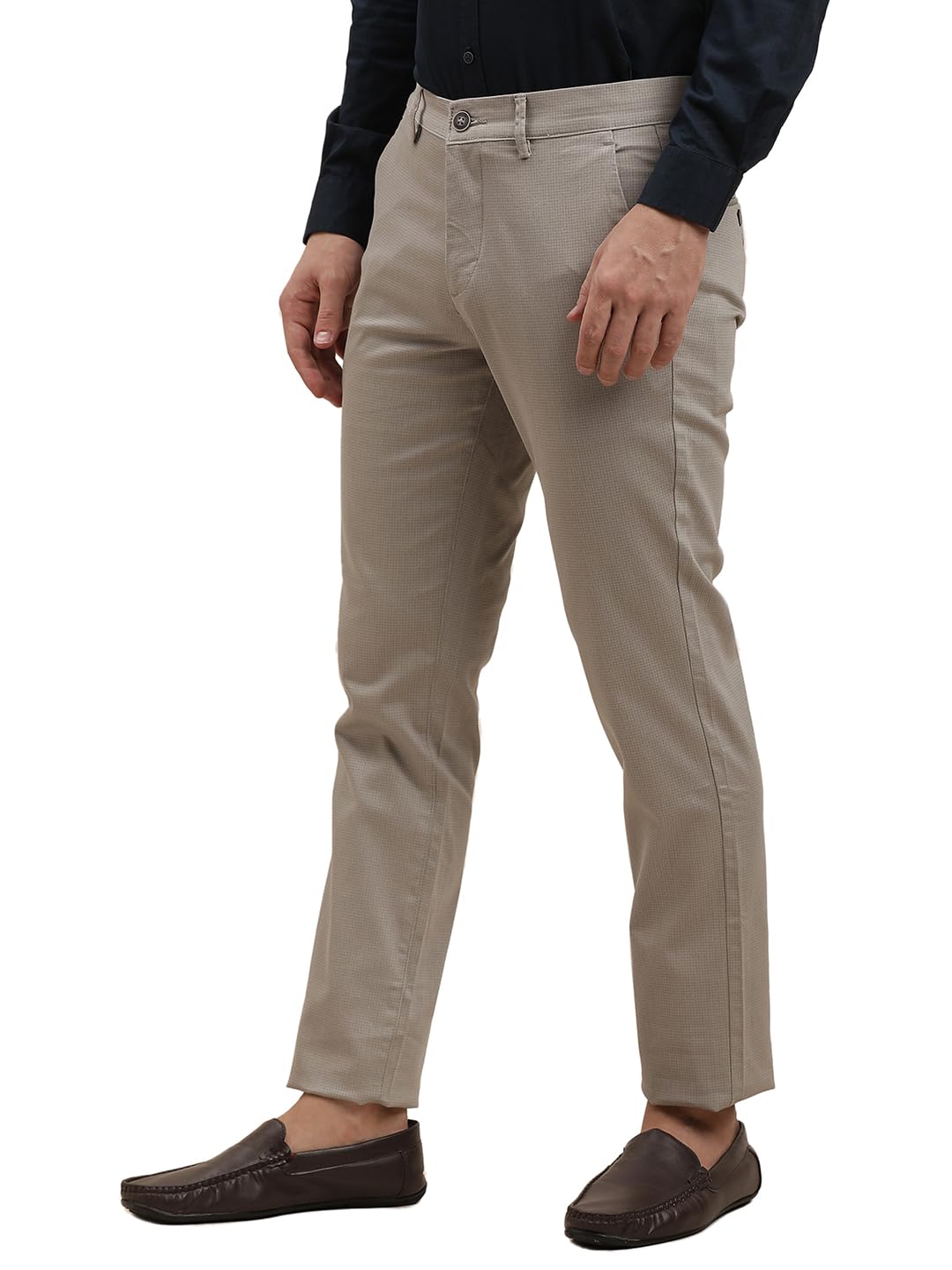Turtle Men Cotton Stretch Printed Ultra Slim Fit Grey Casual Trouser