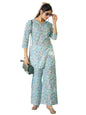 Pinkmint Womens Pure Cotton Co Ord Set l Flower Printed Co Ord Set l Stylish Pocket & 3/4 Sleeve Women Co-ord Set Sky Blue