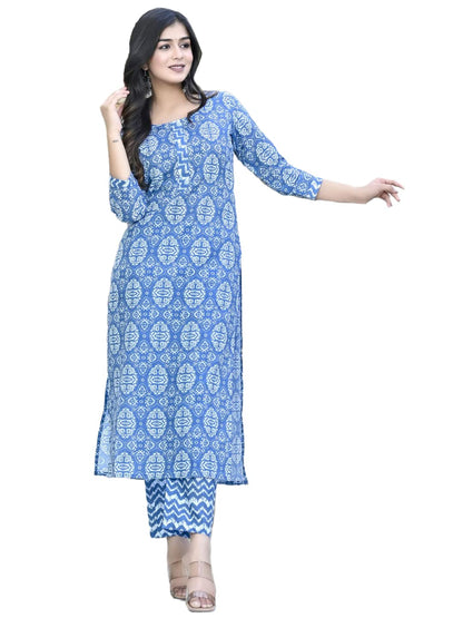 ANNI DESIGNER Women's Cotton Blend Printed Straight Kurta with Pant (Pana