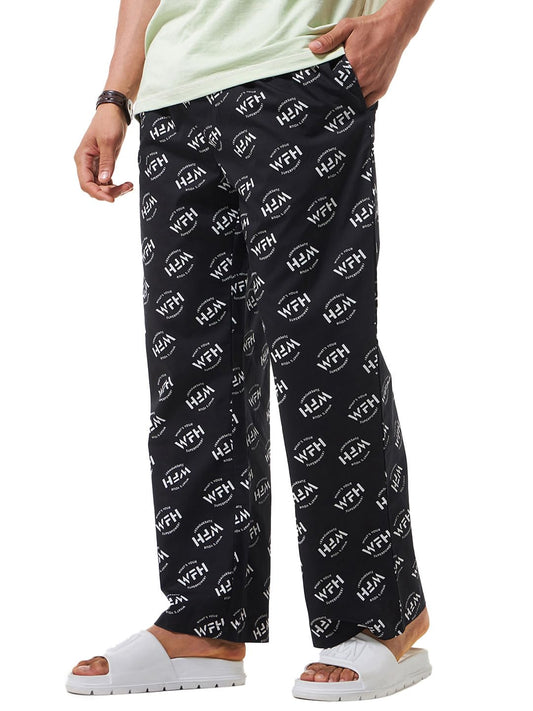 Bewakoof Mens All Over Printed Oversized Fit Cotton Pyjama_628784_Black_XL