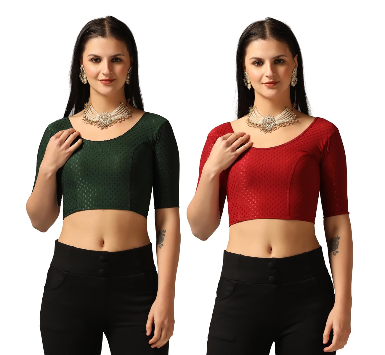 Tagdo Women'S Slim Fit Blouse Pack Of 2 (Combo-5058-Grn-Mrn-34)