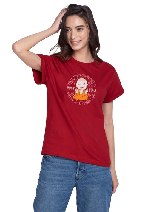 Bewakoof Women Cotton Relaxed Fit Graphic Print Boyfriend Fit Half Sleeve Round Neck T-Shirt_295706_Red_3XL