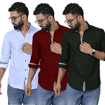 Pinkmint Combo Shirt For Men Cotton Spraed Collar Long Sleeve Formal Shirt (Pack Of 2)