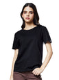 The Souled Store Women Black Solid Oversized T-Shirts Oversized T Shirts for Women Baggy Boyfriend Tshirt Off-Shoulder Loose Fit
