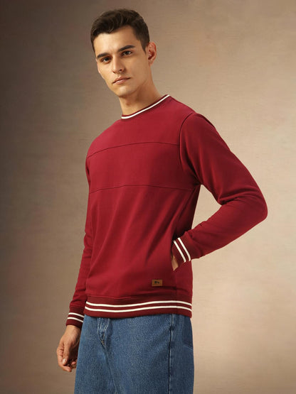 Dennis Lingo Men Regular Fit Cotton Solid Full Sleeves Crew Neck Pullover Sweatshirt Maroon