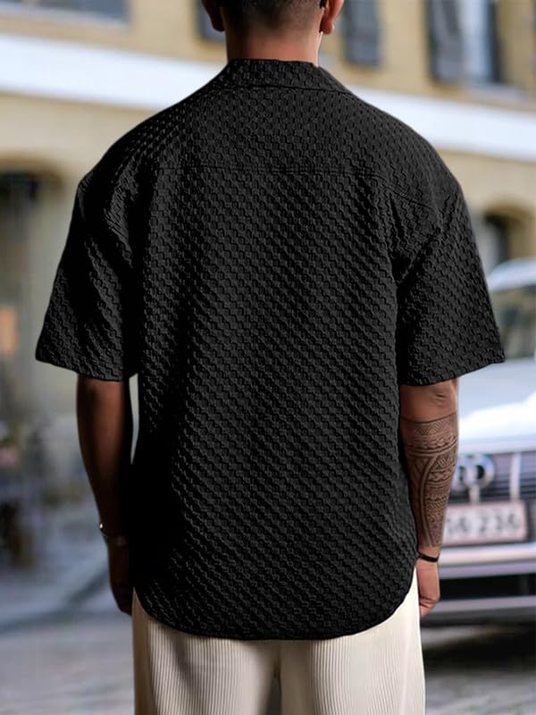Pinkmint Bubble Textured Shirt for Men ll Half Sleeve Stylish Button Down Shirts ll Mens Pocket Shirt (Pack of 1) Black