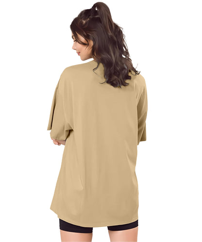 SHODOX Bio-Washed Anti Bacterial 100% Pure Cotton Womens Oversized Solid T-Shirt | Cozy Soft, Less Wrinkles Loose Fit, Drop Shou