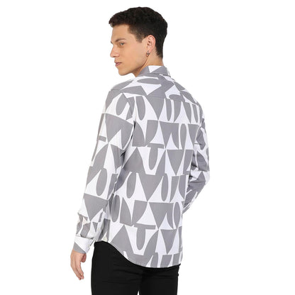 Campus Sutra Mens Dark Grey & White Abstract Block Shirt for Casual Wear | Spread Collar | Long Sleeve | Button Closure | Heavy