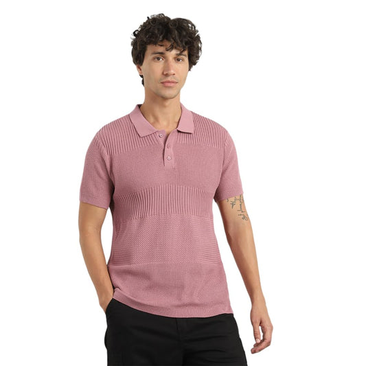 Nobero MenS Self Design Regular Fit Polo Shirt (1M-Twpo-R0020_Nostalgia Rose