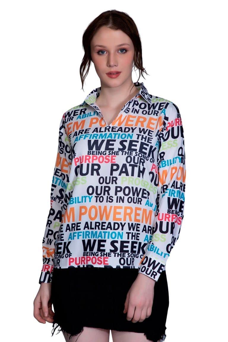 OM SAI LATEST CREATION Girls/Womens Western Top with Collar Neck Typographic Printed & Full Regular Cuff Sleeves||Casual Wear|