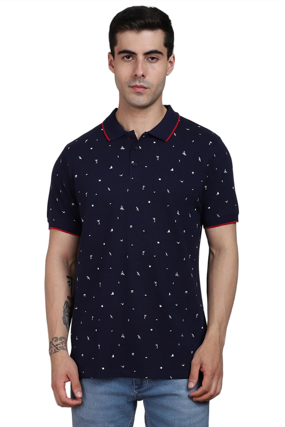 Dennis Lingo MenS Cotton Navy Tropical Polo T-Shirt