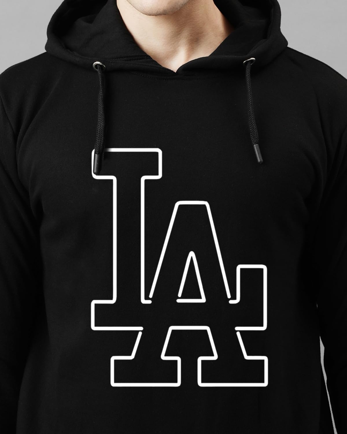 ADRO Men's Cotton Neck Hooded Sweatshirt (H24-LA-BL_Black