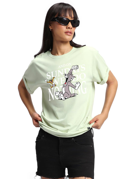 Bewakoof Official Tom & Jerry Merchandise Womens Graphic Print Boyfriend Fit T-Shirt_612445_Green_2XL