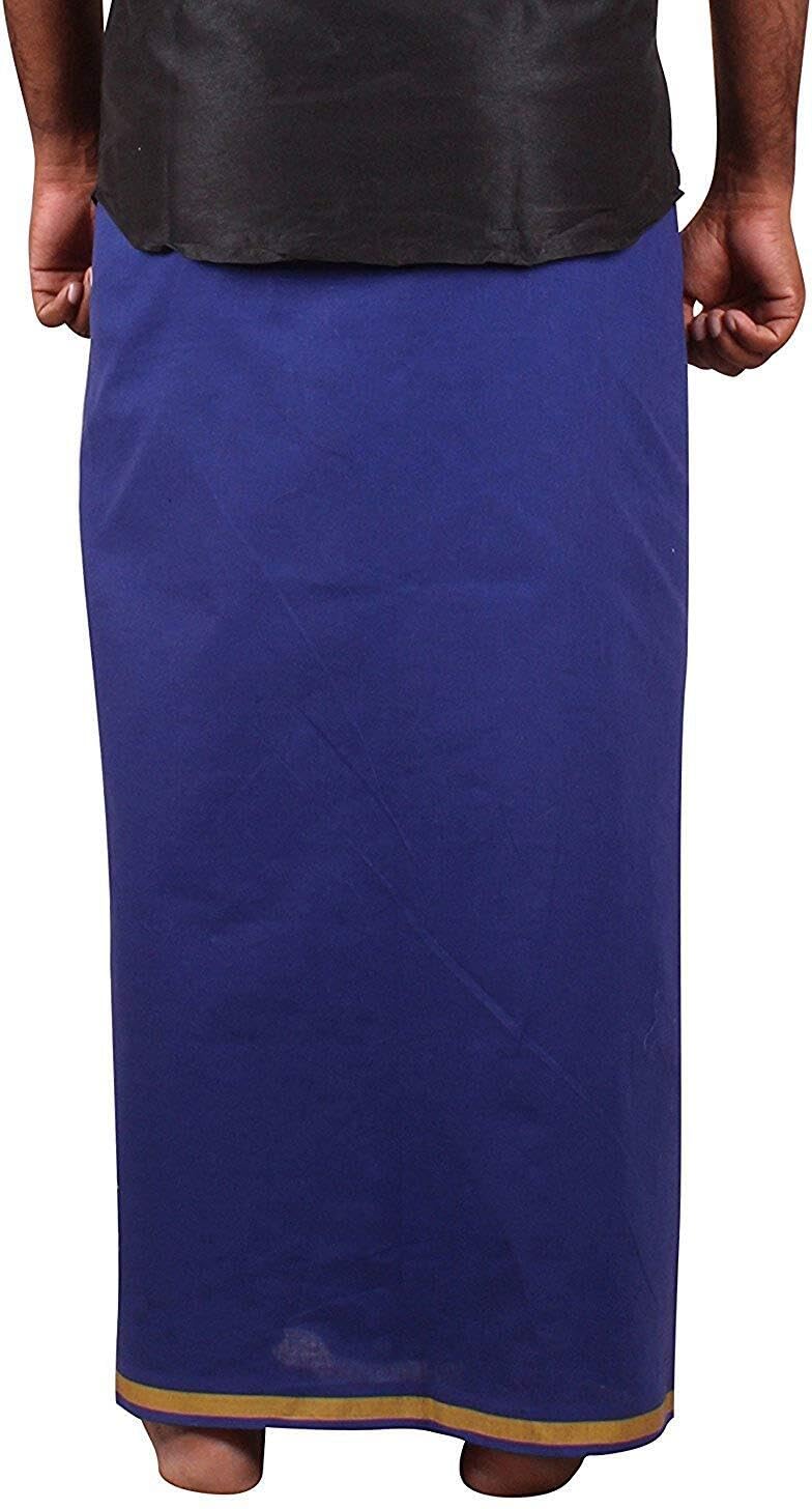 Prakasam Cotton Mens Pure Cotton Fine Quality Stitched Pocket Welcro Attachment Blue Colour Dhoti For Mens