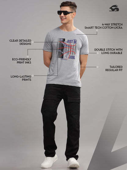 ADRO Men's Graphic Printed 100% Cotton T-Shirt - Regular Fit, Printed T-Shirts for Men (RN24-BCL-GR_Grey)