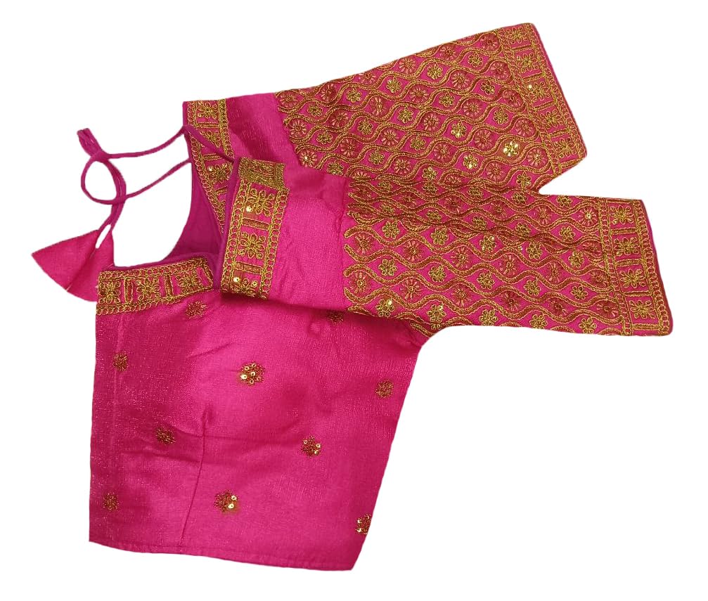 Pujia Mills WomenS Readymade Blouse Embroidery Multi Coding Gold Thread Indian Ethnic Designer Stitched Half Sleeve WomenS Rea