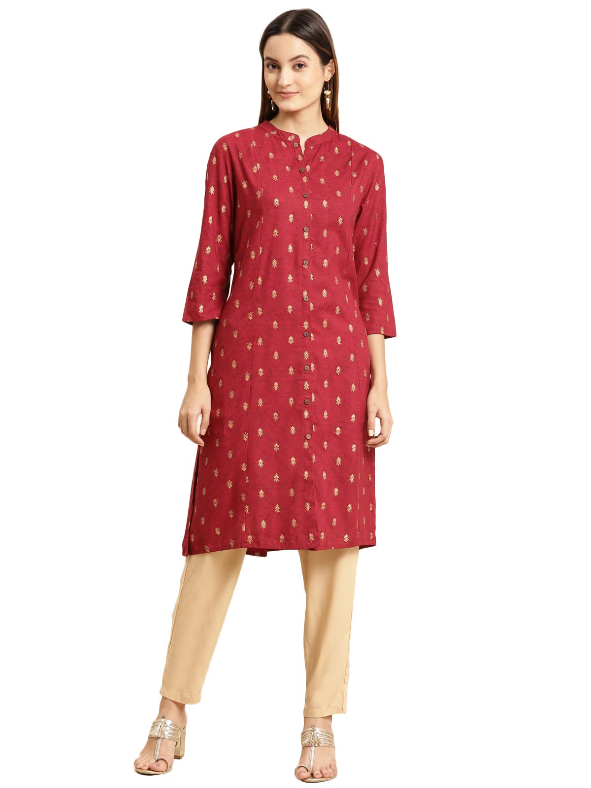 rangita Maroon Rayon Knee Length Printed A-line Kurti for Women | Kurta for Women