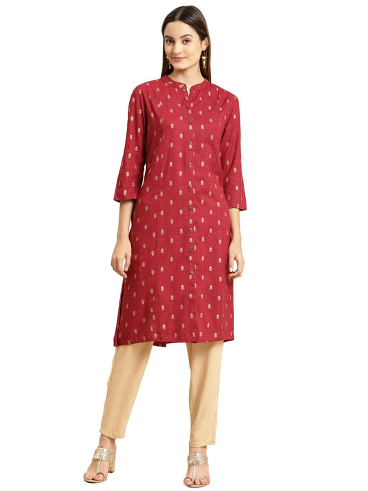 rangita Maroon Rayon Knee Length Printed A-line Kurti for Women | Kurta for Women