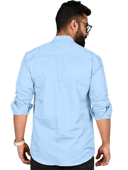 Royalscout MenS Cotton Polyester Blend Solid Regular Fit Full Sleeve Short Kurta Sky