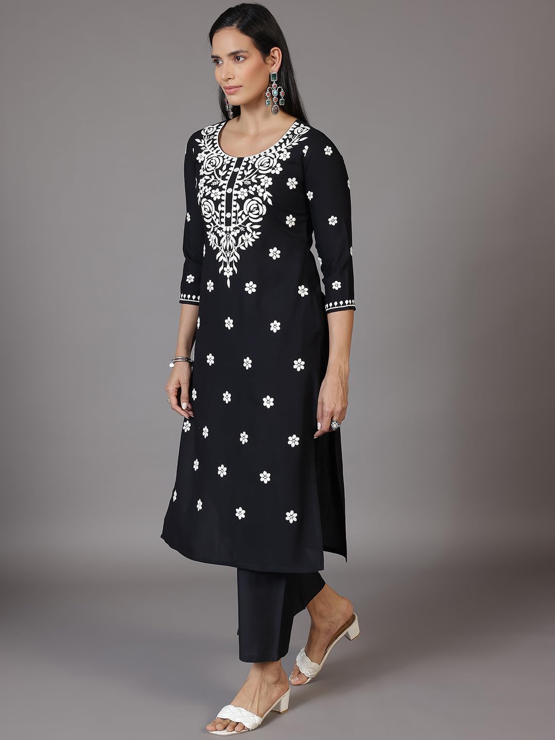 Libas WomenS Viscose Rayon Embroidered Straight Kurta (37140R_Black