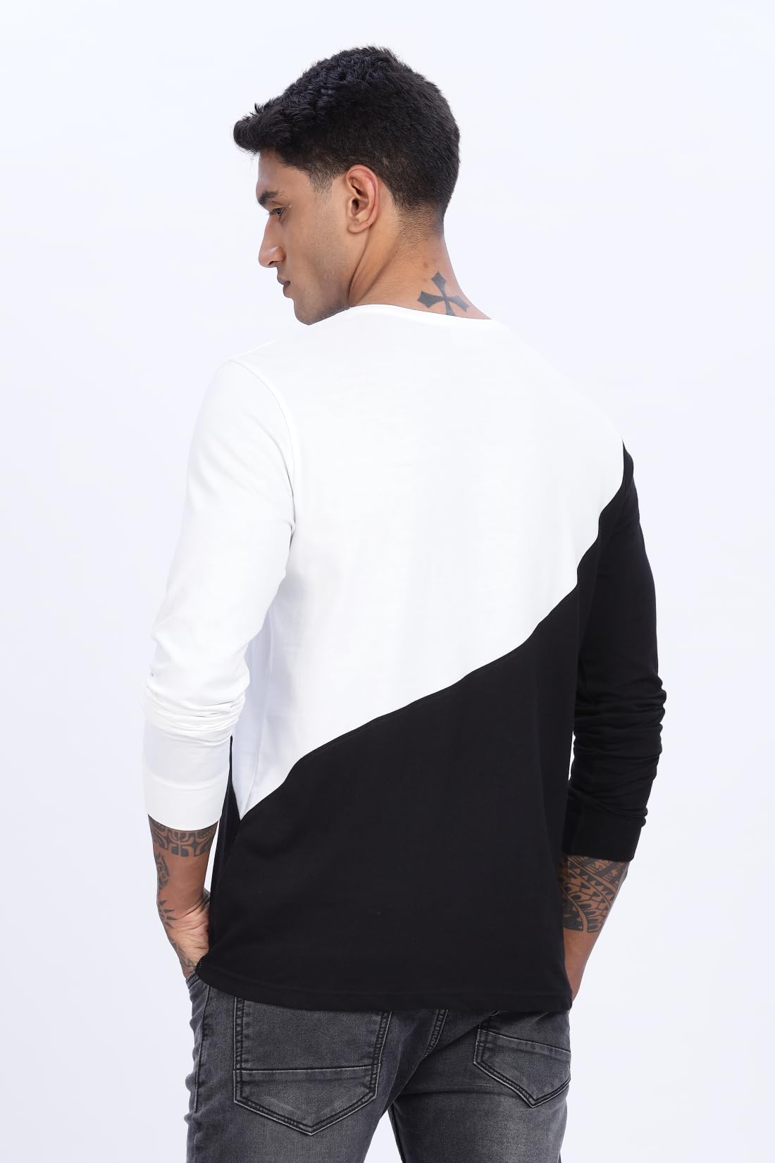 ADRO Mens Solid Regular Fit T-Shirt (FR24-WHBL_White, Black