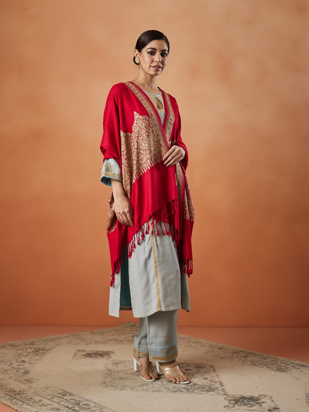 Pashmoda Women Firoza Kashmiri Aari Embroidery Stole (Size: 71X203 CM)