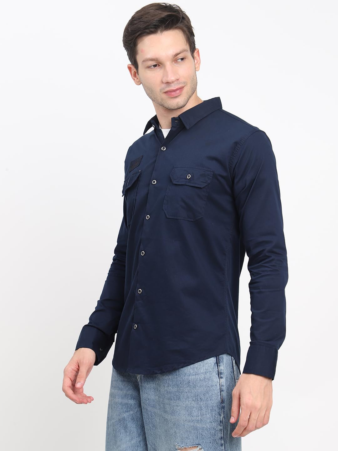 Shasmi Mens Double Pocket Cotton Shirt | Formal | Office Wear | Plain | Full Sleeve - Slim Fit Shirt for Men | Shirt for Men |
