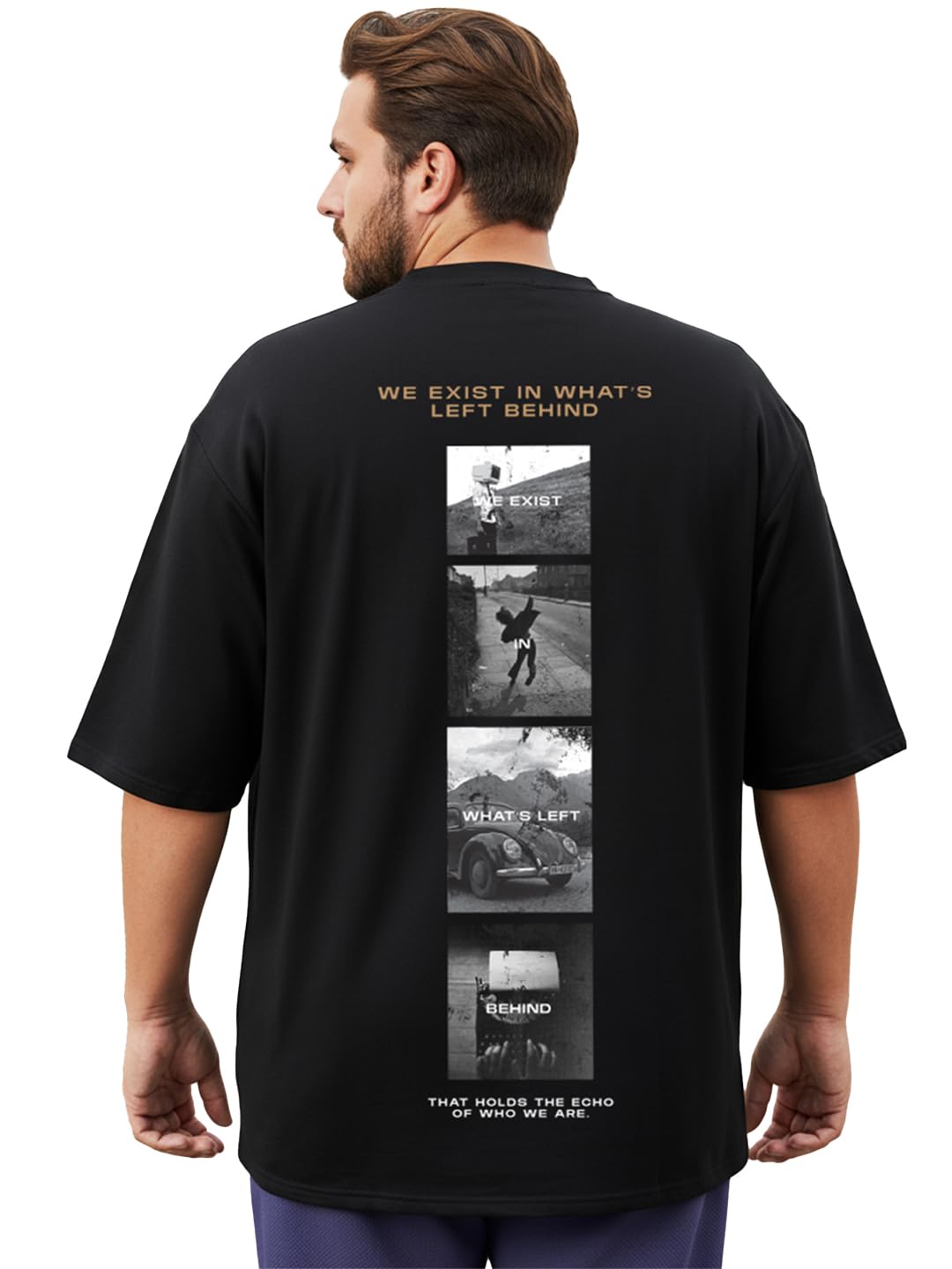 Bewakoof Plus Mens Graphic Print Oversized Fit Half Sleeve Round Neck Cotton Plus Size T-Shirt_694227_Black_4XL