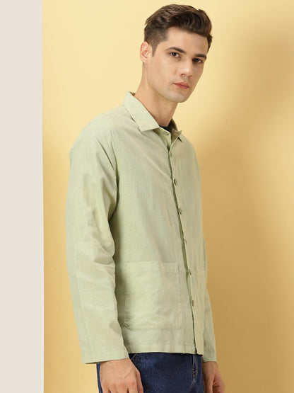 Thomas Scott Oversized Linen Double Pocket Solid Shirts for Mens Sea Green