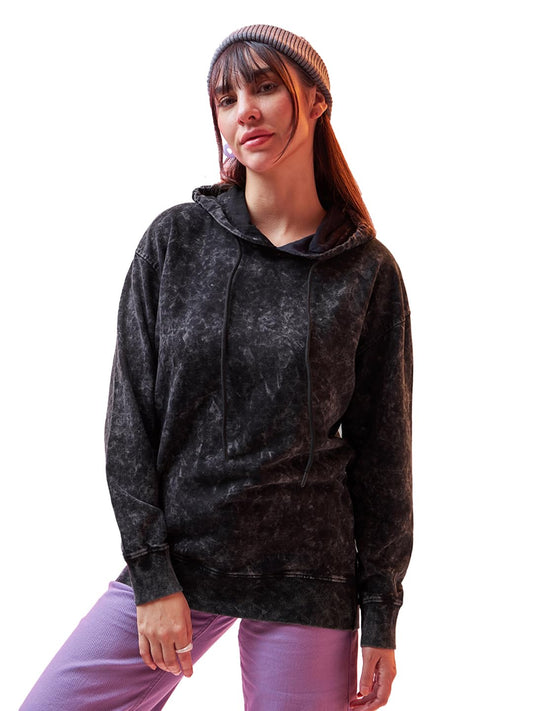 Bewakoof Womens Self Design Oversized Fit Full Sleeve Terry Acid Wash Hoodies_596581_Black_2XL