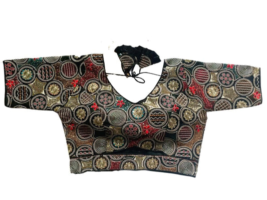 Vihu Fashion womens blouse readymade blouse embroidery multi coding gold thread blouses handwork dark green color readymade sar