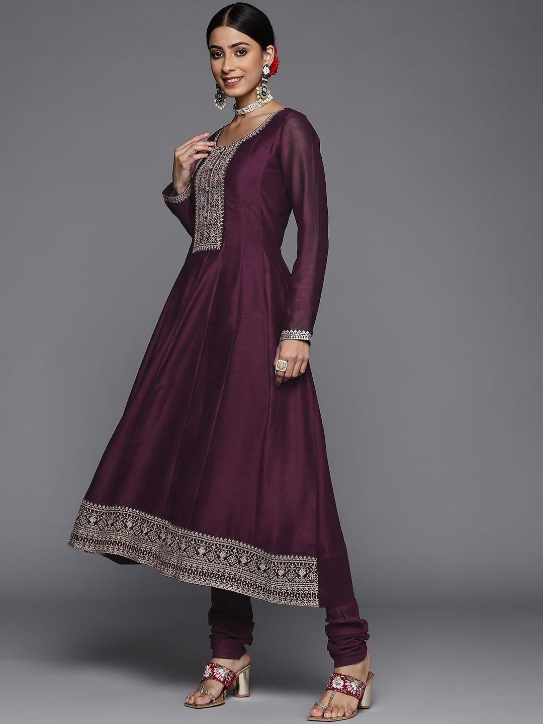 Libas Womens Silk Blend Kurta Sets (33458O_Purple