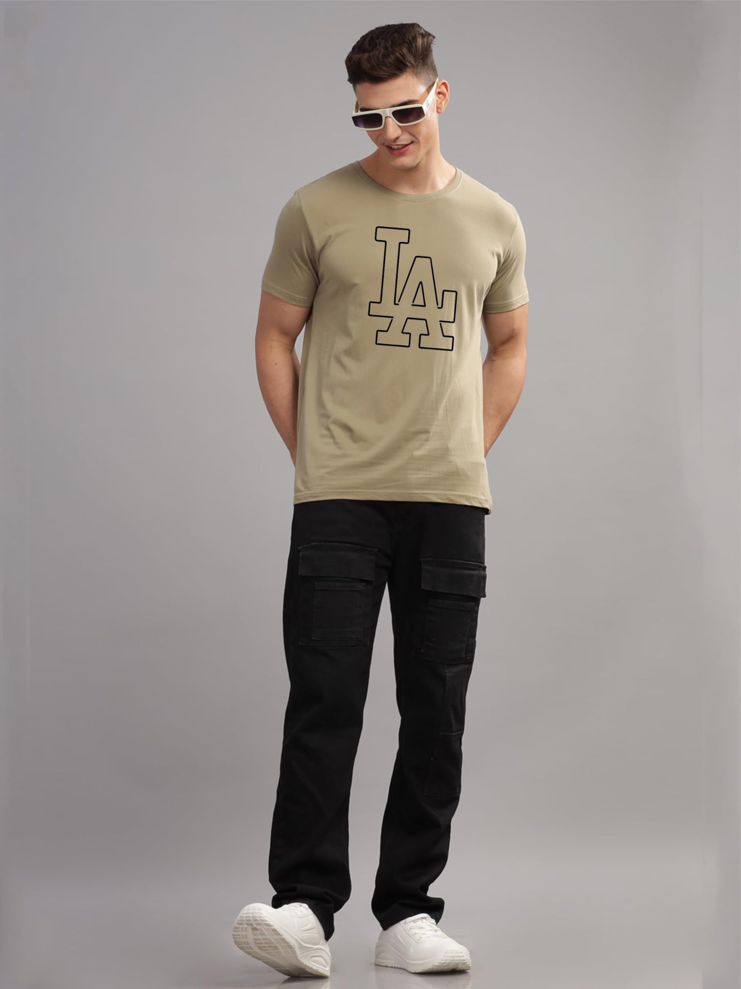 ADRO Mens Printed T Shirt - Premium Cotton Graphic Printed Tshirt - Beige T-Shirt - RN24-LA-BE