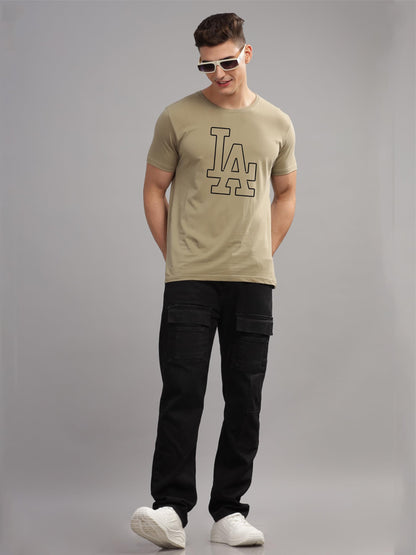 ADRO Mens Printed T Shirt - Premium Cotton Graphic Printed Tshirt - Beige T-Shirt - RN24-LA-BE
